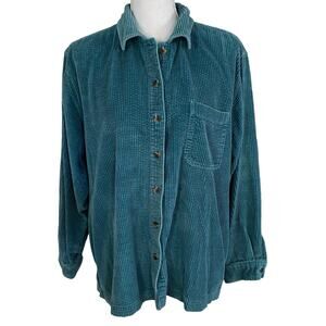 LL Bean Size L Corduroy Button Front Shacket Shirt Teal